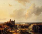 巴伦德 科内利斯 库库克 : An Extensive Rive Landscape With Travellers